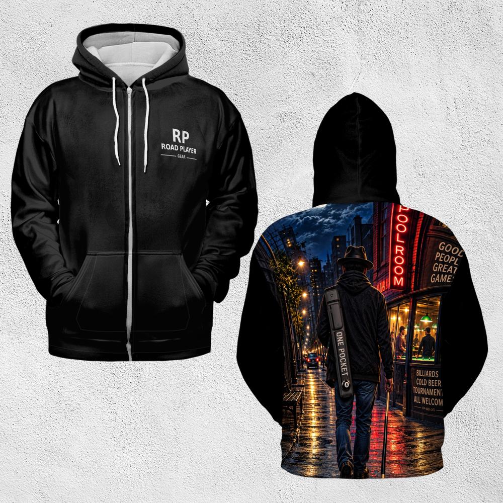 Road Player midweight billiards zip hoodie for pool players